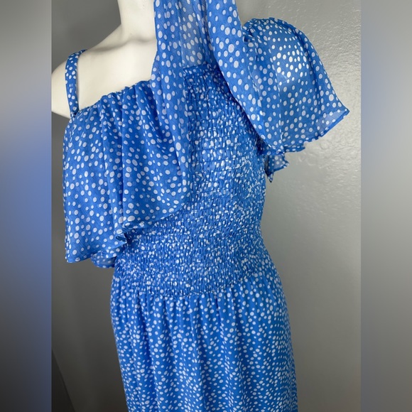 Lane Bryant One Shoulder Ruffle Maxi Dress Polka Dots Blue Plus Size 18/20 NWT - Picture 6 of 13